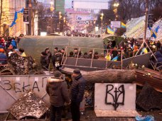 политическая ситуация в Украине, На Крещатике в Киеве участники Евромайдана рубят каштаны для костров